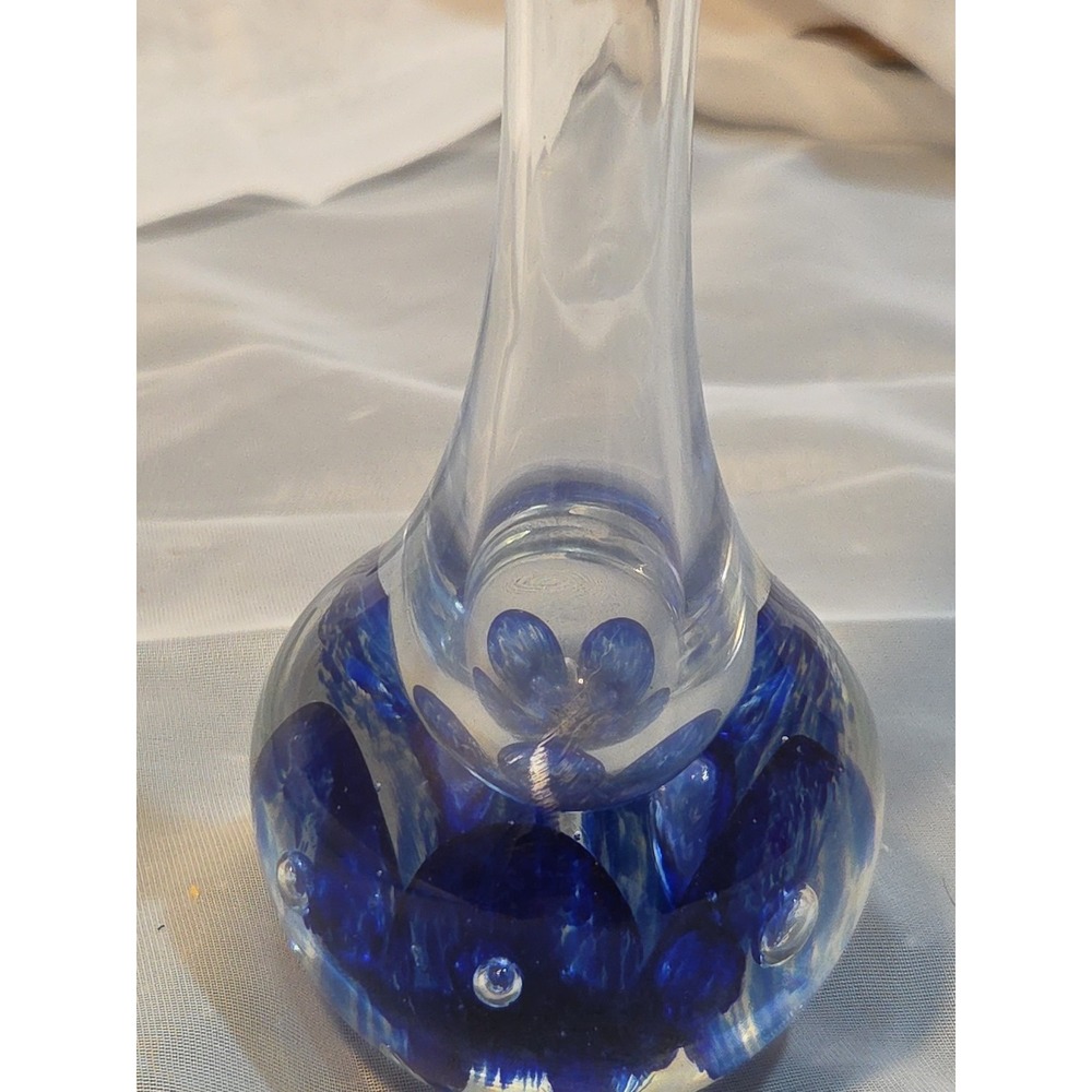 Vtg Handblown Glass Vase, Bullicante Controlled Bubbles, Signed Artist, 90s 8in - Picture 2 of 5
